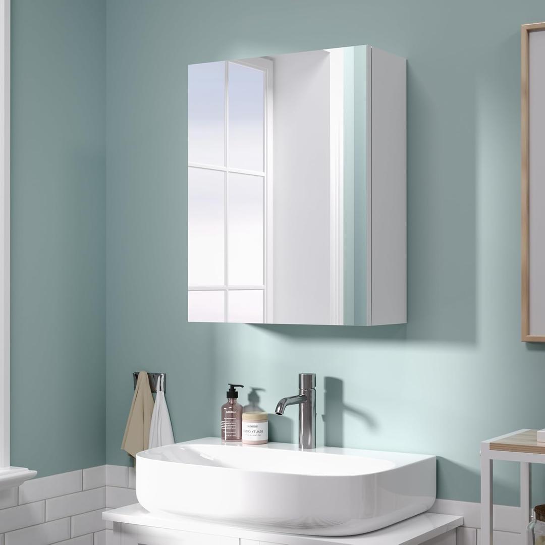 18x14 inch Bathroom Wall Cabinet, Saver Storage Cabinet, Medicine Cabinet with 1 Door and Adjustable Shelves, White（Assembly Required）, W14 x H18 1 door