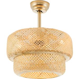 19.3" Bamboo Caged Ceiling Fan with Lights and Remote,4-Light Boho Rattan Ceiling Fan with Light Reversible Motor, Farmhouse Rattan Chandelier Fan for Bedroom, Living Room