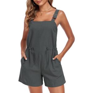 Womens Short Overalls Adjustable Strap Drawstring Waist Sleeveless Shorts Jumpsuits Summer Beach Vacation Jumpers (Gray, XXL)