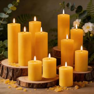 12 Pack Pure Beeswax Pillar Candles, 2x3/6/8 Inch, Natural Mild Honey Scent, Long Burning, Smokeless & Dripless for Home Decor & Prayer