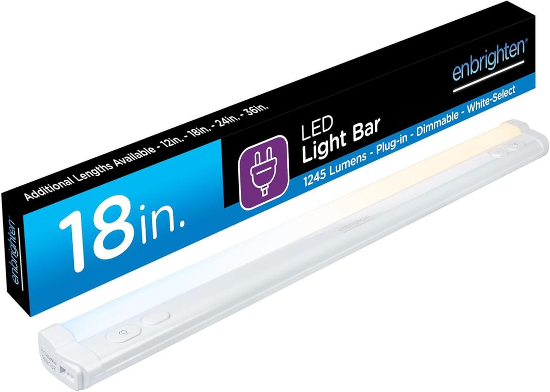 Enbrighten 18 inch Plug-in Under Cabinet Lights, 1245 Lumens, Five White Settings from (2700K-6500K), Full Range Dimmable, One-Touch Sync Control, Linkable Under Counter Lights for Kitchen 82785-T1 Enbrighten 18 inch Plug-in Under Cabinet Lights, 1245 Lumens, Five White Settings from (2700K-6500K), Full Range Dimmable, One-Touch Sync Control, Linkable Under Counter Lights for Kitchen 82785-T1