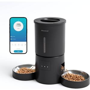 Miaosical Automatic Cat Feeder 2 Cats,2.4G WiFi Timed Auto Cat Food Dispenser with Dual Bowls,4.2L Smart App Control,Equal Portion Feeding for Multiple Cats (Black, 4.2L WiFi Dual Bowl)