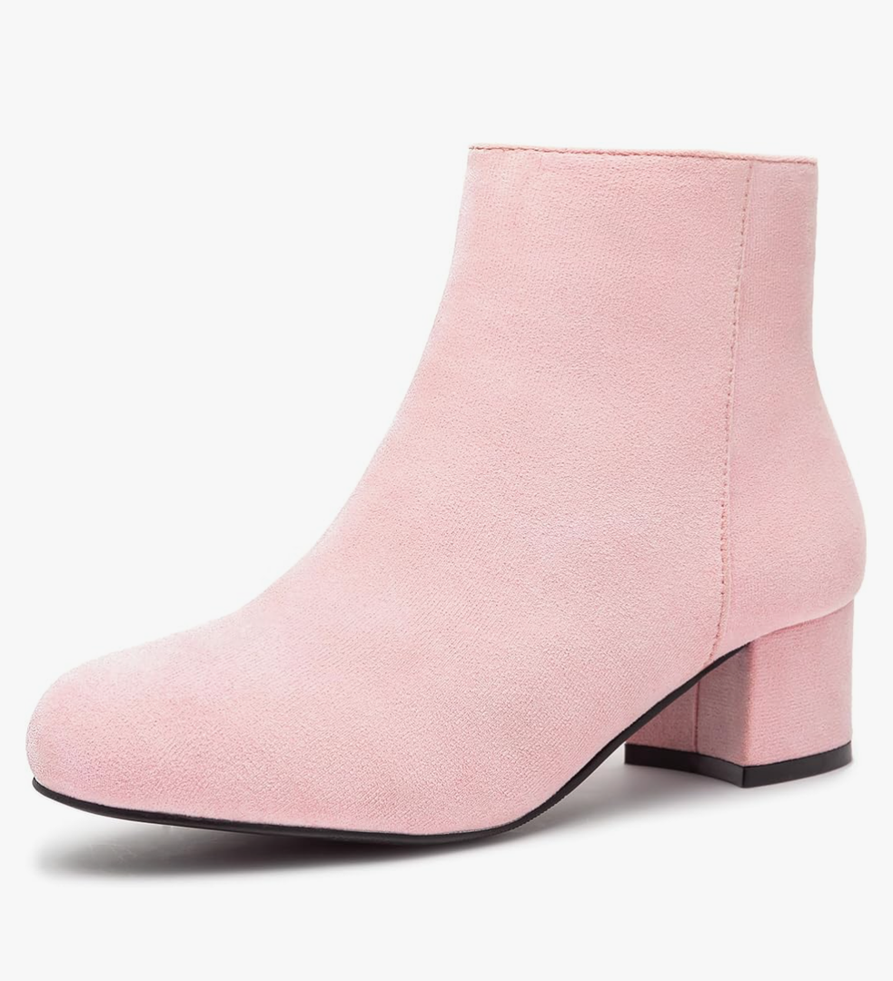 CAMSSOO Women's Fashion Short Gogo Ankle Boots Suede Boots Low Mid Block Heel Boots Side Zipper Booties Shoes, Size 40