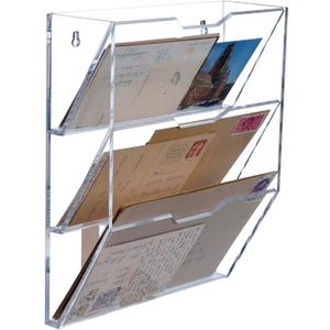 MyGift 3 Tier Mail Sorter, Premium Clear Acrylic Wall Mounted Letter Holder, Home Entryway or Office Document Organizer Rack