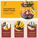 Sevenblue 2 Tier Large Fruit Basket for Kitchen Counter with 2 Banana Hangers, Metal Stackable Fruit Bowl for Kitchen Counter for Bread Vegetable Fruits, Black
