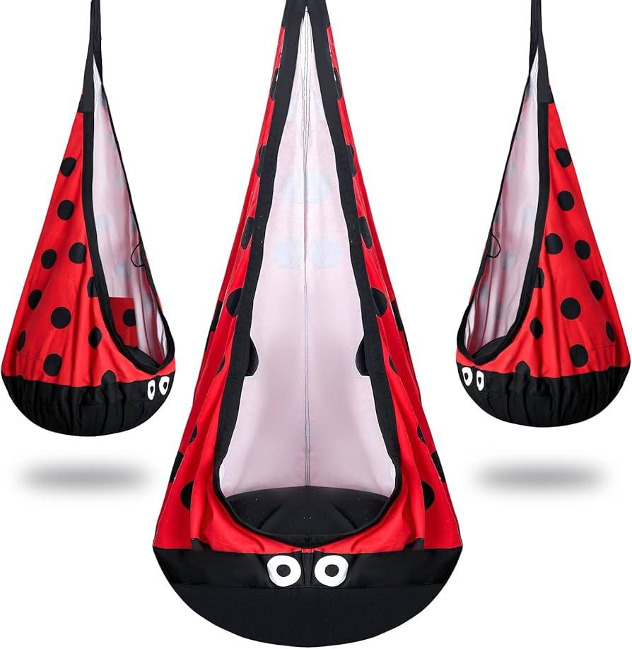 YAERSI Kids Pod Swing Seat,Hanging Chair with Inflatable Cushion,Sensory Swing Chair for Kids for Outdoor and Indoor（Ladybug）