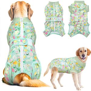 Lukovee Recovery Suit for Dogs, Zipper On Dog Surgery Suit for Female Male Dog, Onesies Bodysuit Prevent Licking Spay Abdominal Wounds Bandages E-Collar Alternative (Green, XL)