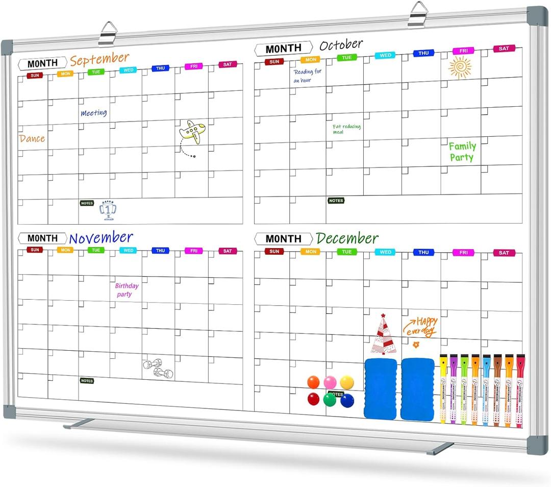 Calendar Whiteboard for Wall 36" x 24", 4 Month Magnetic Calendar Dry Erase Board, Planning Board Bulletin Board Portable Board for Office, School, Home Organization