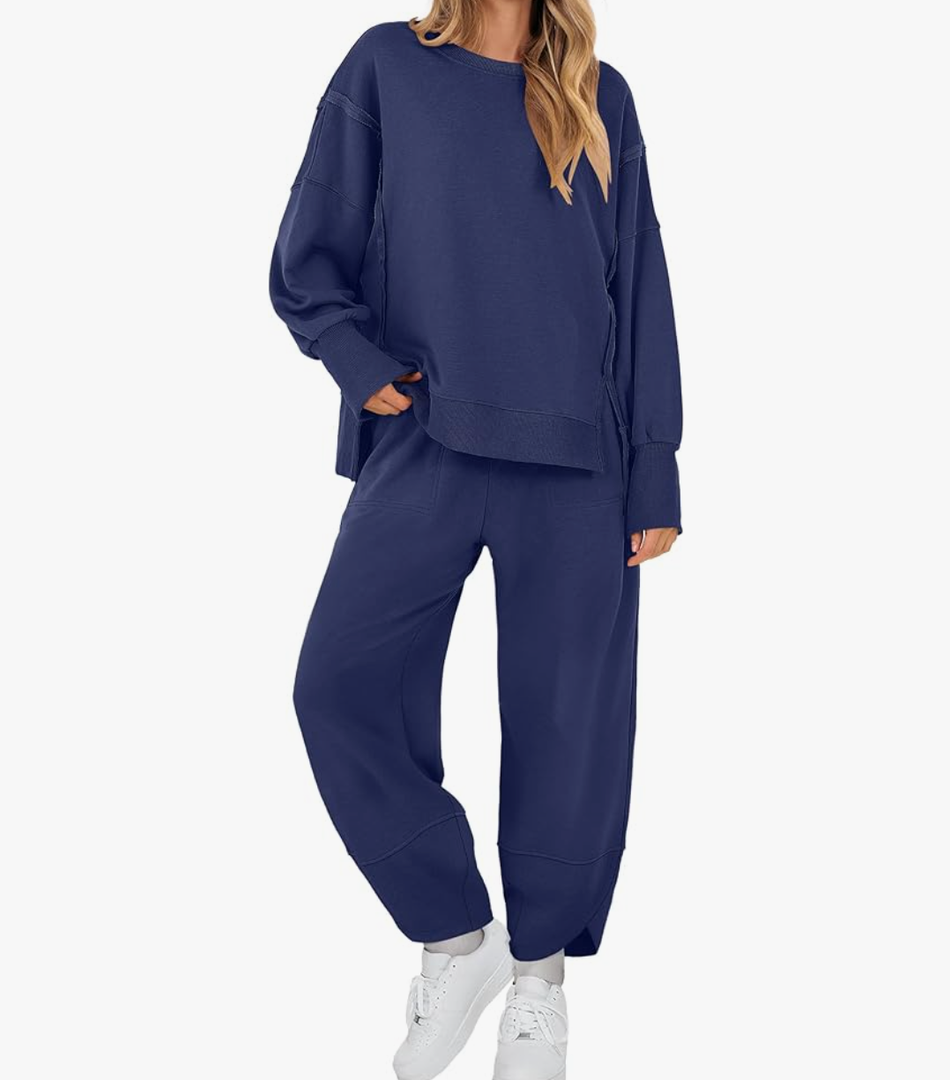 ANRABESS Womens 2 Piece Outfits Sweatsuits Oversized Sweatshirts Barrel Pants Matching Lounge Sets 2025 Fall Travel Clothes XL