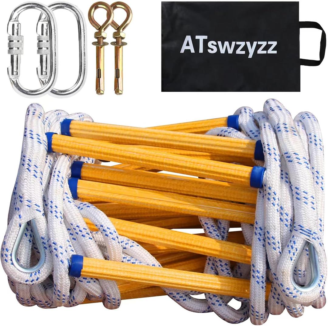 Emergency Fire Escape Ladder,Flame Resistant Safety Rope Ladder with Hooks,Fast to Deploy,Easy to Store Withstand Weight up to 2000 pounds(13FT)