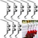 8 Pack Christmas Jingle Bell Stocking Holders 7" Silver Christmas Stocking Hanger for Mantle Metal Shelf Fireplace Garland Stocking Hooks with Grips for Rustic Holiday Decoration
