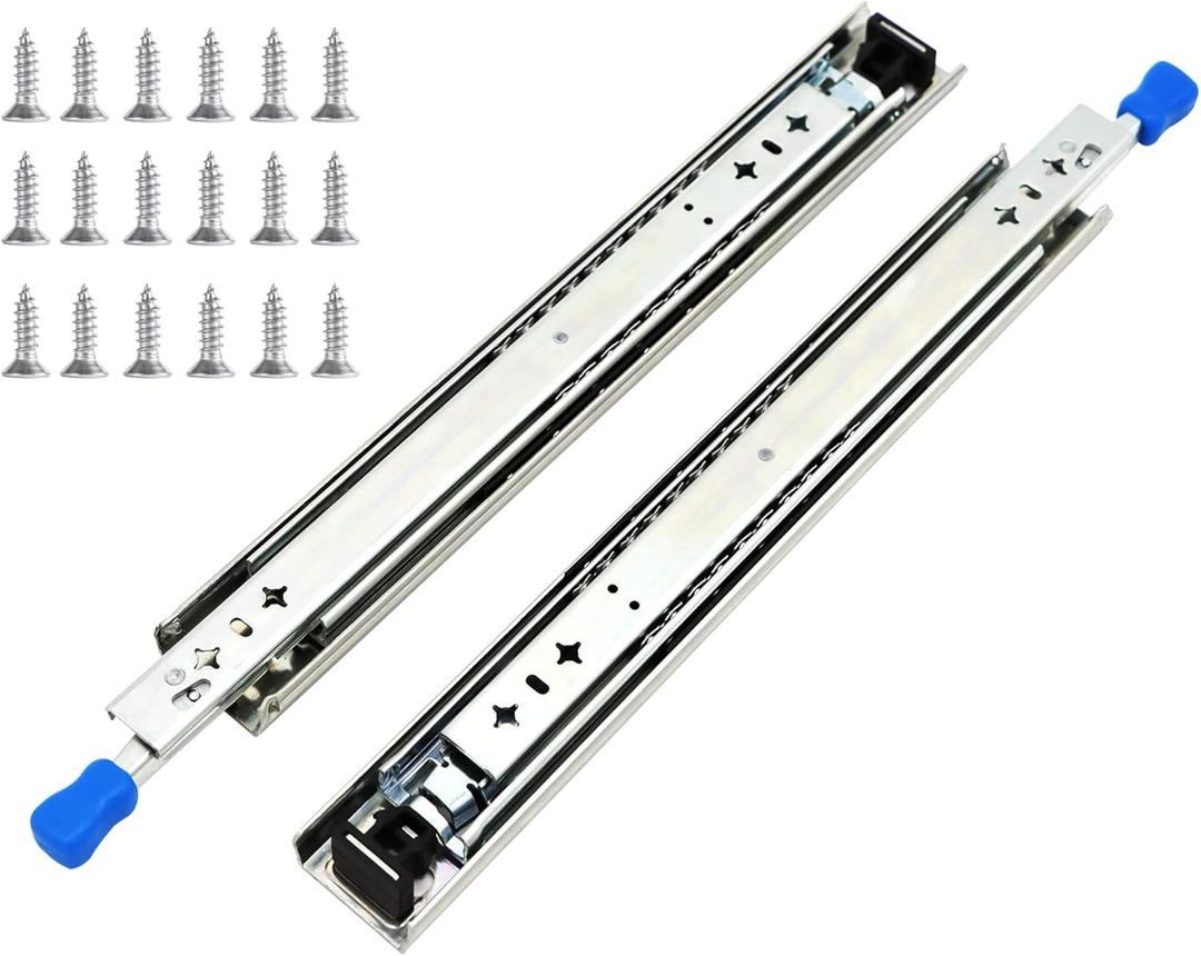 1 Pair 36 Inch 260 Lb Capacity Heavy Duty Locking Drawer Slides with Screws,Side Mount Full Extension 3 Fold Ball Bearing Stainless Steel Drawer Rails,Hardware Drawer Runners Tracks