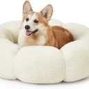 LE SURE Calming Large Dog Bed - Flower Donut Round Fluffy Puppy Bed in Plush Teddy Sherpa, Non-Slip Cute Flower Dog Beds, Large Pet Bed Fits up to 100 lbs, Machine Washable, Cream 36''