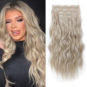 REECHO Clip in Hair Extensions, 4PCS Blonde Hair Extensions 24" Thick Long Beach Waves hair extensions HE003 Invisible Lace Weft Natural Soft Hairpieces for Women – Medium Blonde