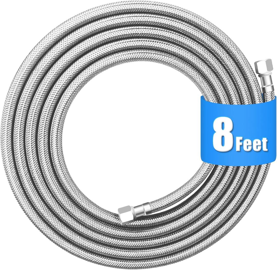 Refrigerator water line - 8 FT Premium Stainless Steel Braided Ice Maker Water Line,Food grade PEX Inner Tube Fridge Water Supply Line with 1/4" Compression Fittings for Refrigerator Ice Maker