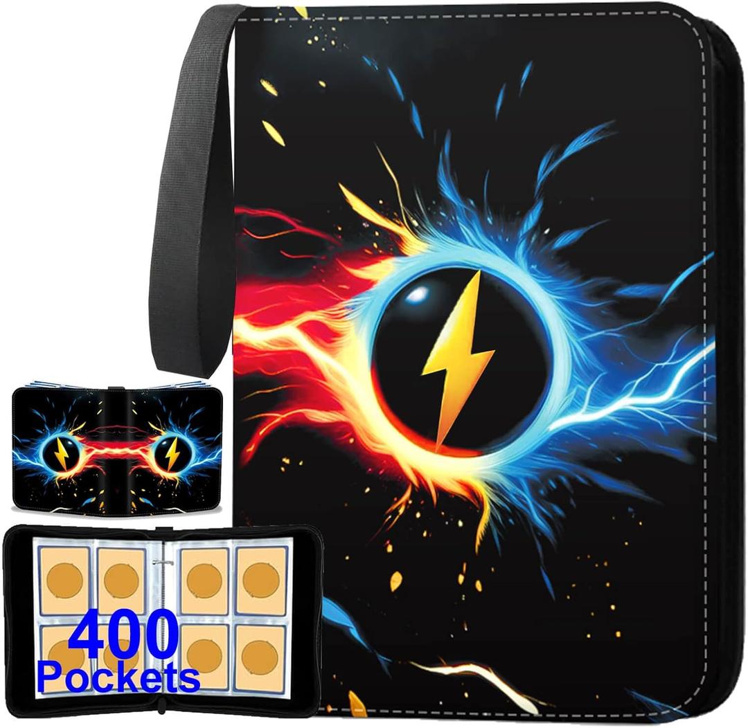 Trading Card Binder 4-Pocket, 400 Pockets Collectible Trading Card Album with 50 Removable Double-Sided Pages for MTG, TCG Game Cards and Sports Cards Storage - Black