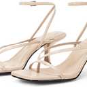 PiePieBuy Women's Lace Up Heeled Sandals Square Flip Flop High Heels Strappy Party Shoes (6.5, Beige)