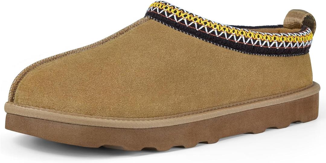 ATHMILE Mens Slippers Tasman House Slippers for Men Short Ankle Mini Suede Boots for Outdoor Indoor Non Slip Thin Sole Warm Fur Lined Chestnut Size11