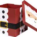 WRAPAHOLIC 9" Christmas Gift Box with Lid - Santa Claus with Belt Design Gift Box and 2 Pcs Tissue Paper for Christmas, Holiday, Party, Gift Giving and More