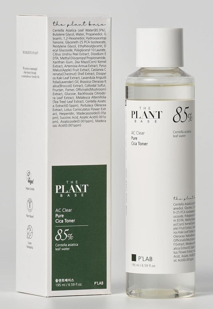 The Plant Base AC Clear CICA Toner 195ml | CICA Facial Soothing Cooling Toner | Centella asiatica Leaf 85% | Plant-Based | Oily Skin, Trouble Skin Care, Korean Skincare, K Beauty, Korean Beauty