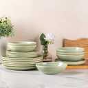 AmorArc Ceramic Dinnerware Sets,Handmade Reactive Glaze Stoneware Plates and Bowls Set,Highly Scratch Resistant | Dishwasher & Microwave Safe,Service for 6 (18pc) (Olive Green)