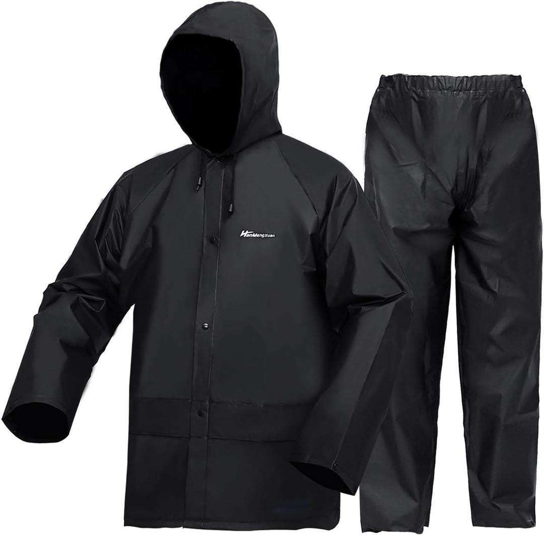 Rain Suits for Men Ultra-Lite Waterproof Protective Rain coats Rain Gear Workwear Fits Men Women (Black, L)