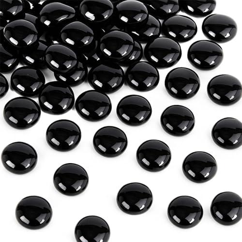FUTUREPLUSX 1LB Black Flat Glass Marbles, Glass Pebbles Vase Filler, Dark Beads Fishbowl Decorative Gem for Table Scatter Home Decor