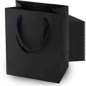 MOXARYSU Black Gift Bags With Handles: 8x5x10 Inch 50pcs Black Paper Bags Medium Bulk For Party Shopping Birthday Wedding (M, 50)