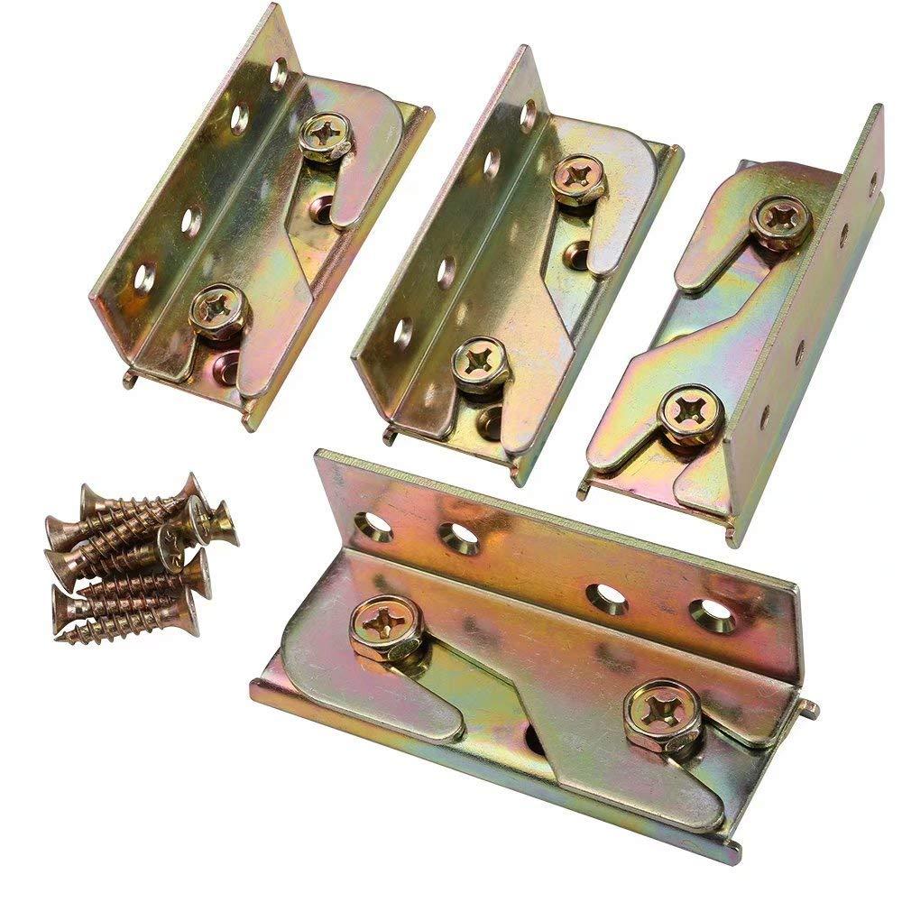Bed Rail Brackets - Wooden Bed Frame Hardware - Heavy Duty Non-Mortise Bed Rail Fittings - Set of 4 (Screws Included)