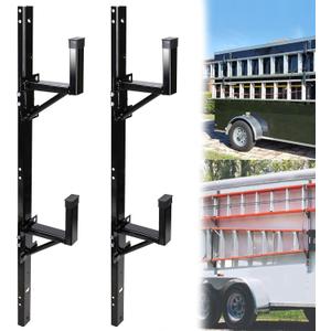 JY PERFORMANCE Side Mount Ladder Rack For Trailer, Adjustable Heavy Duty Steel Ladder Rack for Open/Enclosed Trailer Exterior Wall, 2 Ladders 300 LBS Capacity