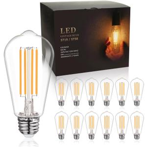 BORT ST58/ST19 Vintage LED Edison Bulbs, Warm White 2700K, Dimmable 6W Edison Light Bulbs, 60W Equivalent, 700LM, E26 Standard Base Filament LED Bulb, Clear Plastic - 12Pack