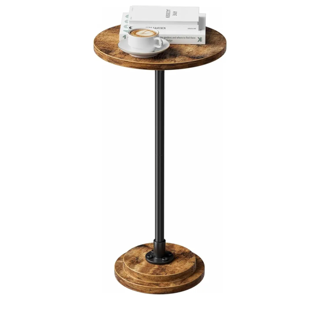Simple Trending Small Side Table, Round Drink Table, Sofa End Table for Living Room, Coffee Tables for Bedroom, Rustic Brown