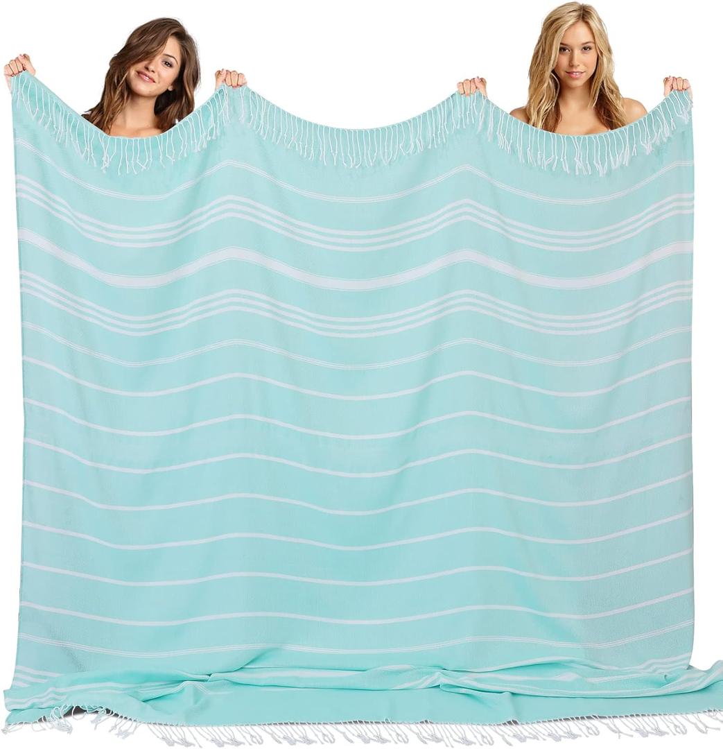 Genovega Turkish Beach Towel Soft Absorbent Oversized Quick Dry Extra Large Sand Free Sarong Coverups Lightweight Fast Drying Sandless Compact Packable Foldable Stuff Adult Bath Bathroom (Jumbo Light Green)