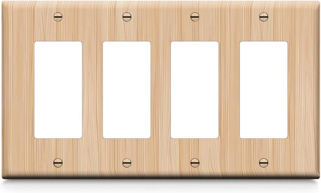Wood Grain 4-Gang Light Switch Cover Outlet Covers Wall Plate Electrical Receptacle Switchplate Decorate Plug Cover For Living Room Bathroom Bedroom Kitchen 8.2x4.4 Inches