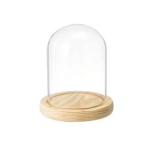 PATIKIL 4.7"x3.5" Clear Cloche Glass Dome, Glass Bell Jar Display Case Tabletop Centerpiece with Wooden Base for Plants Home Decor