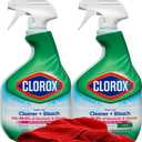 Clorox Clean-Up Cleaner Bleach Spray, 2 Pack, All Purpose Bleach Spray Trigger, Disinfects Kitchen,Bathroom,Tiles,Original Scent, Mold & Mildew Cleaner, 32 oz. Each plus red Microfiber Cleaning Cloth
