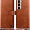 SUANPOT for Galaxy S22+ 5G RFID Leather Wallet Case, Credit Card Holder, Flip Folio, Shockproof Cover - Light Brown