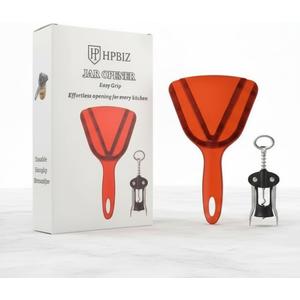 Jar Opener for Weak Hand & Seniors with Arthritis BY HPBIZ With Wine&Bottale Opener (RED)