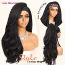 Lady Miranda 26 Inch Yaki Wavy Headband Wigs for Black Women Wear and Go Kinky Straight Headband Wig with Layered Blowout Texture Lightweight Glueless Half Wig Natural Looking Synthetic Wig