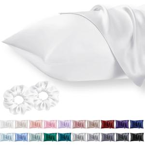 King Satin Pillowcase for Hair 2pc,Similar to Silk Pillow Cases,Easier Care Than Silk Pillowcase Gifts for Women Men,White,20x36 & Envelope Closure and 2 Satin Scrunchies