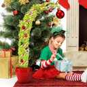 3ft Whimsical Christmas Tree Large Lime Green Artificial Curved Prelit Xmas Tree with Red Ball and 30 LED Light String for Indoor Outdoor Porch Christmas Decorations