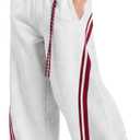 Vamtac Men's Baggy Sweatpants Y2K Stripes Wide Leg Barrel Pants Double Elastic Waistband Casual Lounge Trouser (White, M)