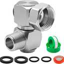 Upgraded Graden Hose Swivel Elbow, 3/4" Dual Swivel Garden Hose Adapter, 304 Stainless Steel Double Swivel Hose Elbow, 3/4" GHT Female to1/2 NPT Male Hose Kink Protector(304SS)
