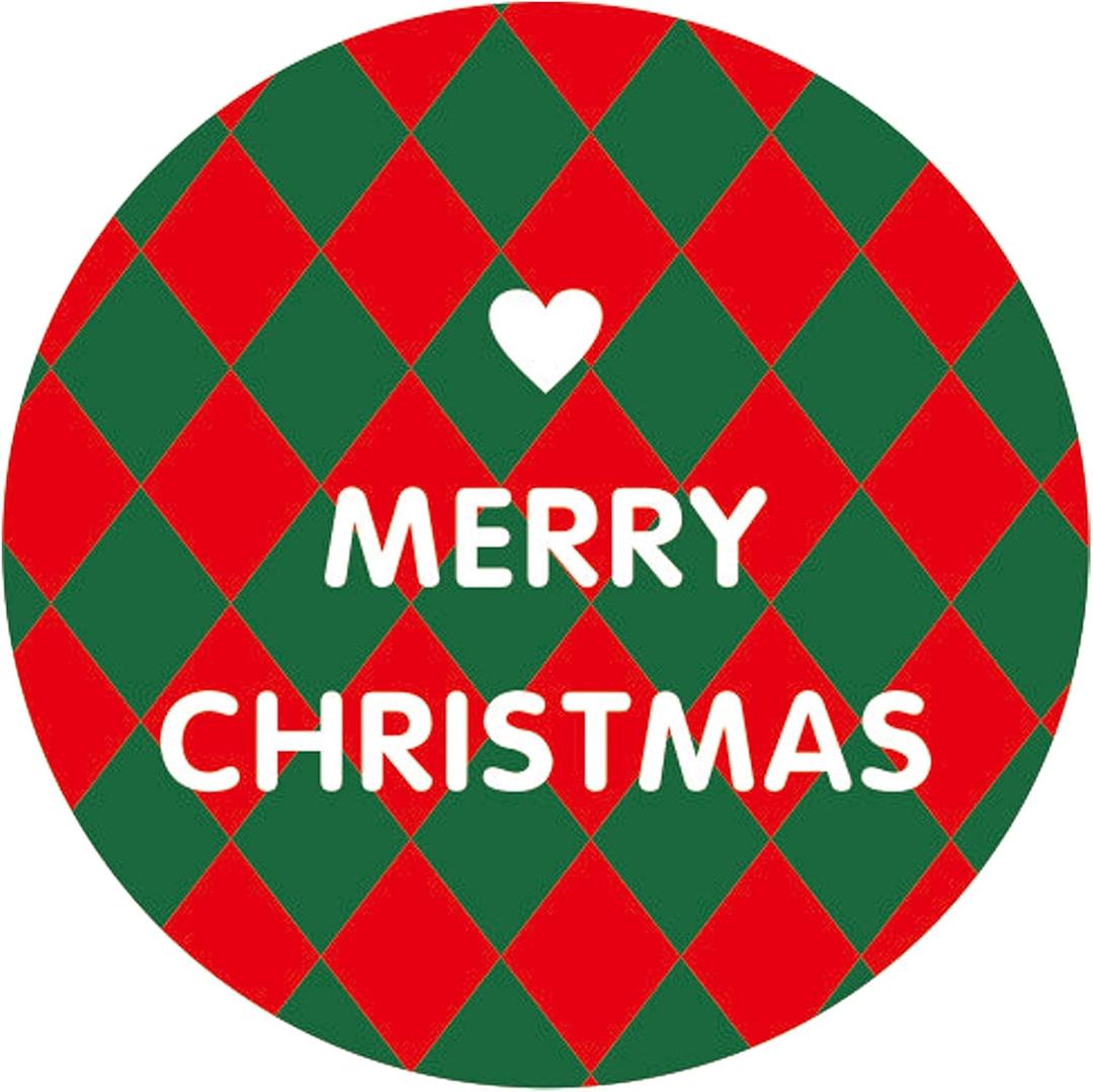 BEISHIDA 120PCS Merry Christmas Gift Stickers, 1.5inch Envelope Seal Round Stickers, Christmas Red and Green Check Pattern Envelope Label Self Adhesive Sealer for Crafts, Cards, Gift Wrapping