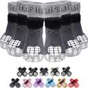 PUPTECK Non-Slip Dog Socks, Double Sides Grips Dog Boots & Paw Protectors for Hardwood Floors Prevents Licking Paws, Adjustable Dog Shoes for Senior Small Medium Large Dogs (Large (6 Count), Grey(Cable Knit))