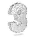 Blue Panda Small Holographic Silver Foil Number 3 Pinata for Kids Birthday Party Decorations (16.5 x 11.5 x 3 inches)