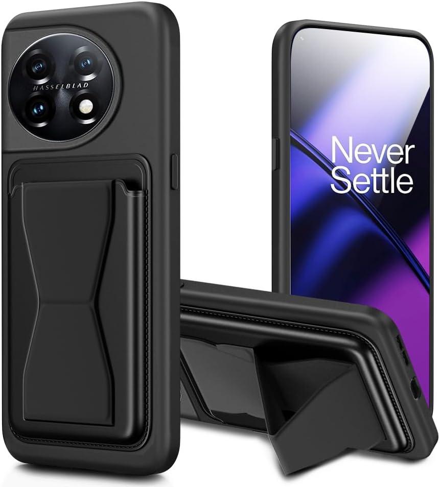 Wallet Phone Case for OnePlus 11 5G with Card Holder & Kickstand/Stand Drop Protection Cover - Black