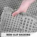 Set of 2 Waffle Bathroom Rugs, Super Absorbent Boho Bath Mats, Non-Slip Shower Mats for Bathroom Floor and Tub, Ultra Soft Waffle Weave Runner Mat, Quick Dry, Light Grey, 17x24+18x30 Inch
