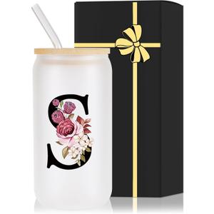 Monogrammed Glass Drinking Cup With Lid Straw Sympathy Bereavement Memorial Gift for Loss Father Dad Mother Mom Kids Husband Wife Loved Friends Pet Dog Cat Going Away Condolence Remembrance Grieving,S