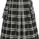GRAJTCIN Scottish Tartan Kilt for Men Traditional Highland Utility Kilts (Black, XL)